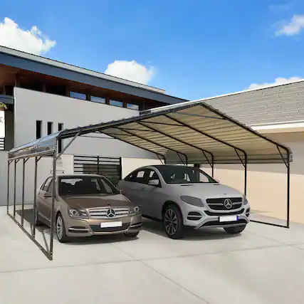 Front. U-HOMY - Outdoor Carport with Galvanized Steel Roof – All-Weather Shelter for Cars, Boats & Tractors - 20'x20'.