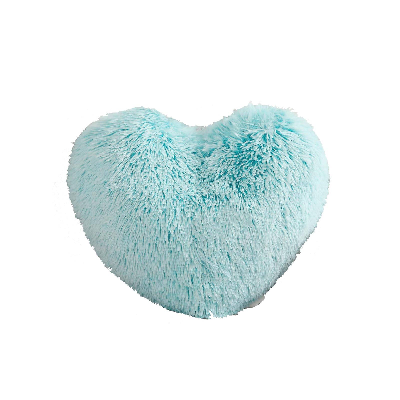Front. Paradigms Interiors - Fluffy Heart Throw Pillows Shaggy Decorative Pillow For Sofa Couch Bed Cute Room Decor Decorations Women dark - Aqua.