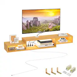 HAUSOURCE - 59" Floating TV Stand Shelf for Under TV Wall Mount with Storage Shelf, Media Console Entertainment Center - Brown
