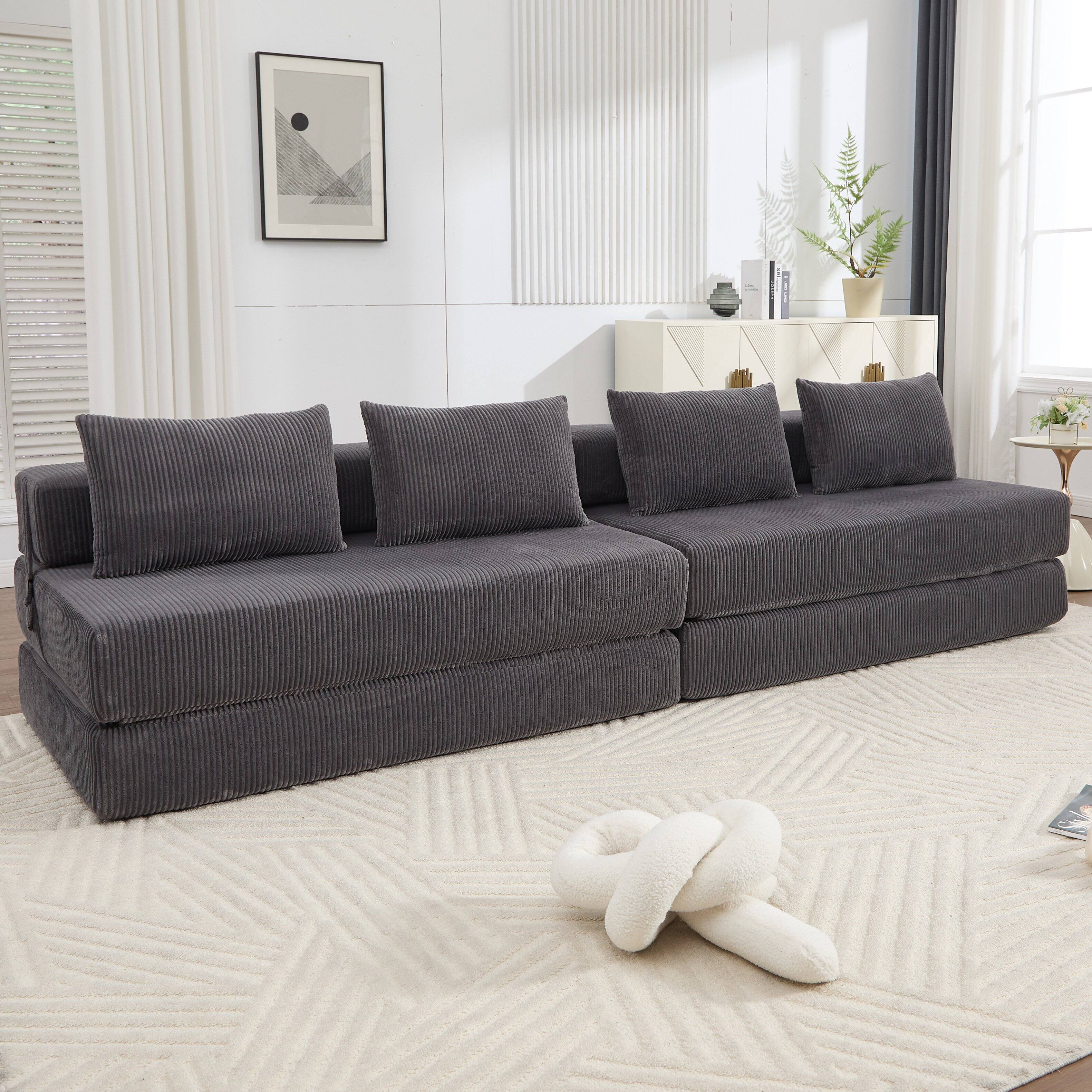 Alt View 1. AENKYO - Convertible Folding Sofa Bed,Loveseat Sleeper,Full Size Corduroy Floor Couch Mattress for Living Room - Gray.