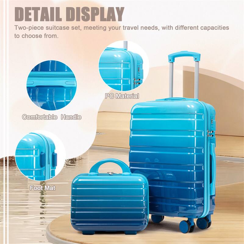 DETAIL DISPLAY  
Two-piece suitcase set, meeting your travel needs, with different capacities to choose from.  

- PC Material  
- Comfortable Handle  
- Foot Mat