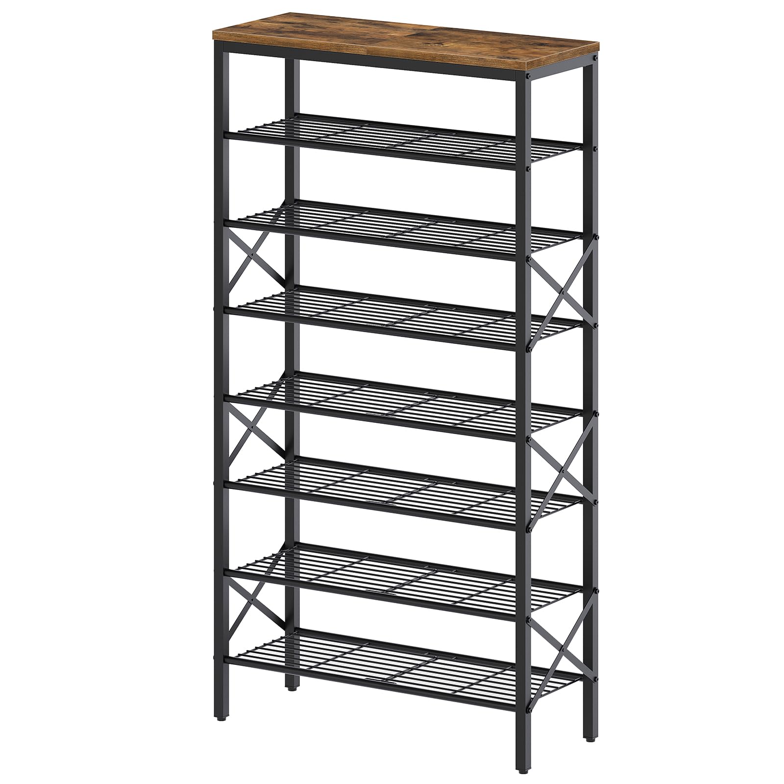 Front. Hanke - Tier Shoe Rack Large Capacity Storage Organizer Holds 40 Pairs Sturdy And Stable For Entryway Hallway Close... - Rustic Brown + Black 27.8" x 10.8" x 52.6".