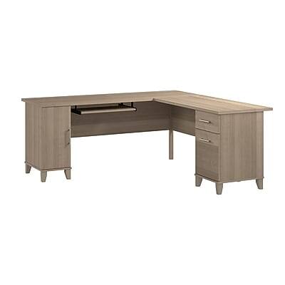 Front. Bush Home - 72"W L Shaped Office Desk with Storage(WC81610K) - Ash Gray.