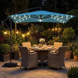 Mondawe - 8x8 FT Solar LED Offset Cantilever Square Patio Umbrella 360 Rotation with Base - Turquoise