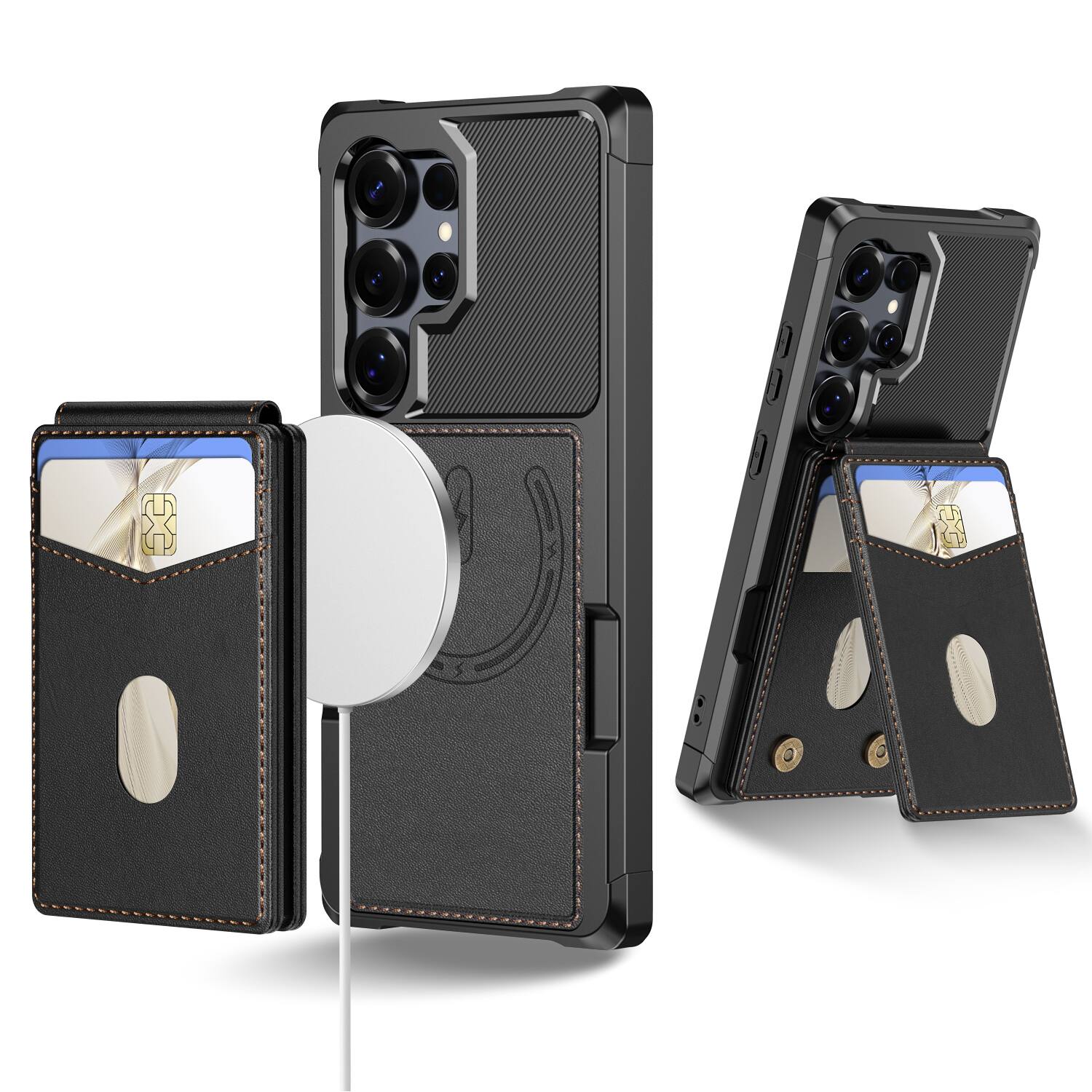 Front. Dteck - For Samsung Galaxy S26 Ultra 2-in-1 Magnetic Leather Flip Stand Wallet Case RFID Blocking Detachable Card Holder - Black.