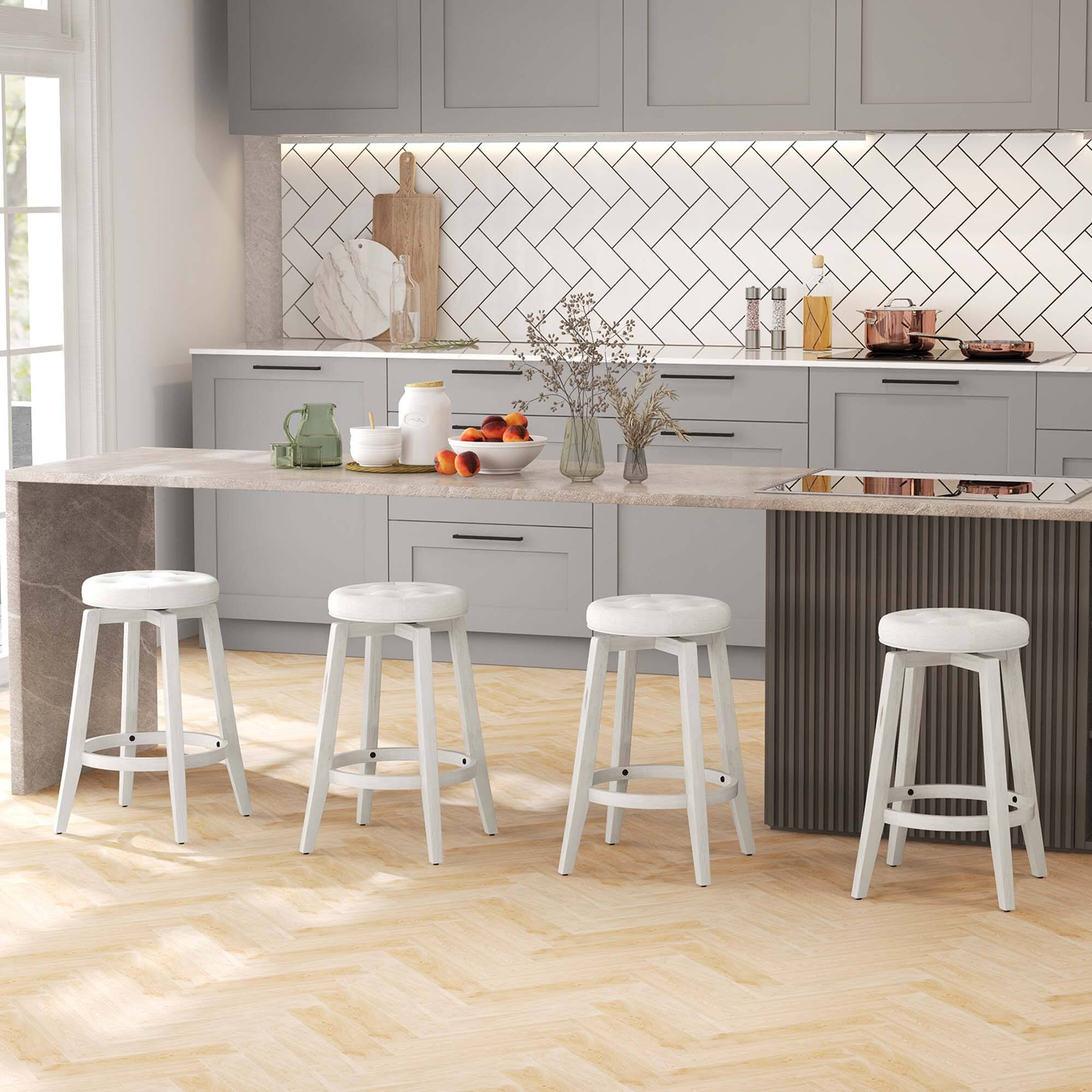 Alt View 3. Costway - Costway 26" Swivel Bar Stool Set of 2 Upholstered Counter Height Rubber Wood Frame - White.