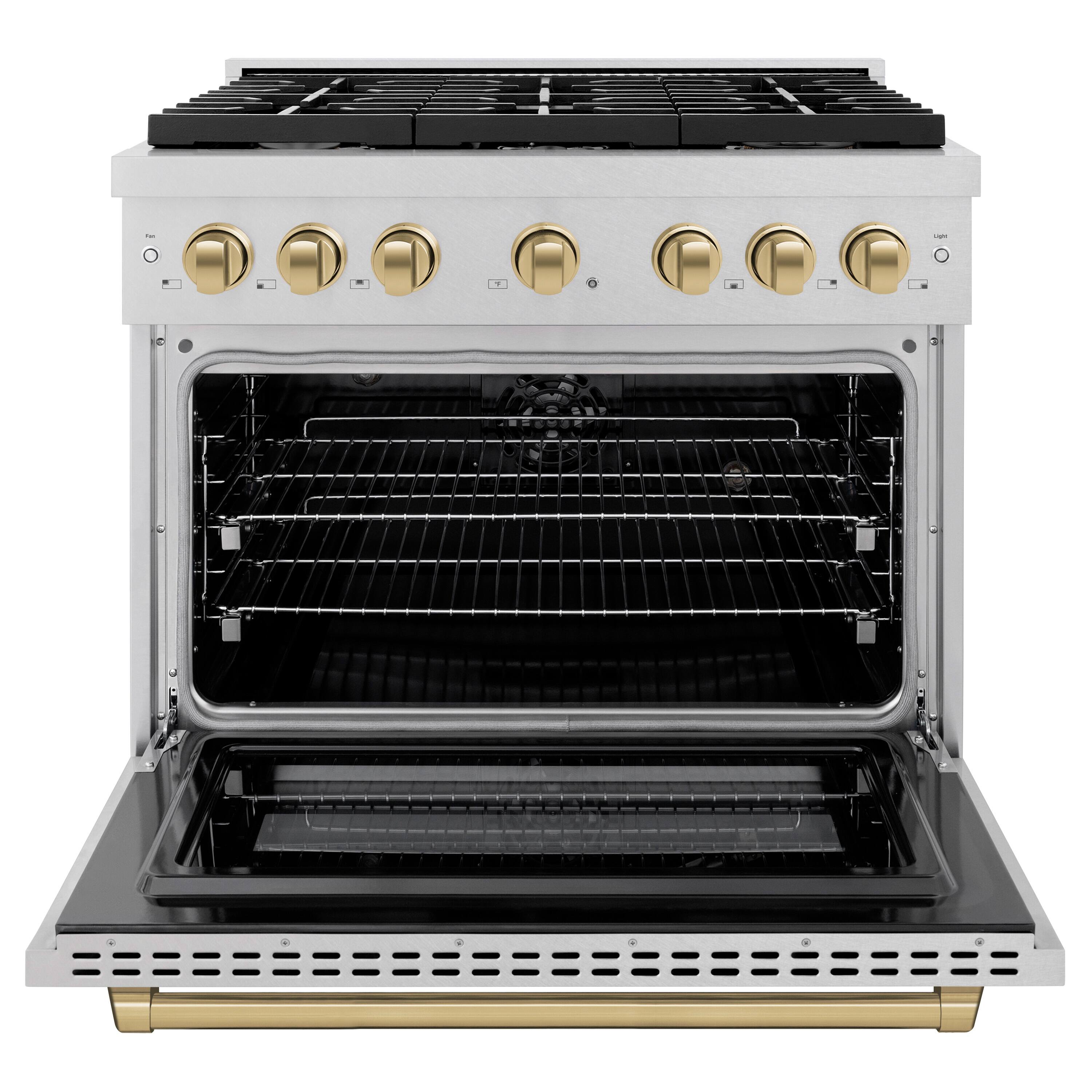 Angle. ZLINE - ZLINE Autograph 36 in. Paramount Dual Fuel Satin Steel Range w/ 6 Burners & Bronze Accents (SDRSZ-36-CB) - Stainless Steel.