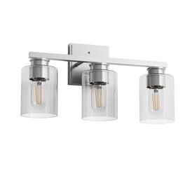 Jandcase - 18 in. 3-Light Brushed Nickel Vanity Light with Clear Glass Shades for Bathroom