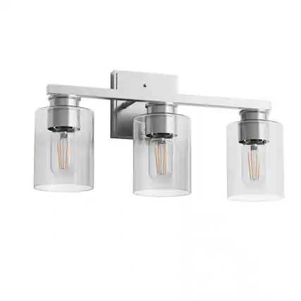 Front. Jandcase - 18 in. 3-Light Brushed Nickel Vanity Light with Clear Glass Shades for Bathroom.