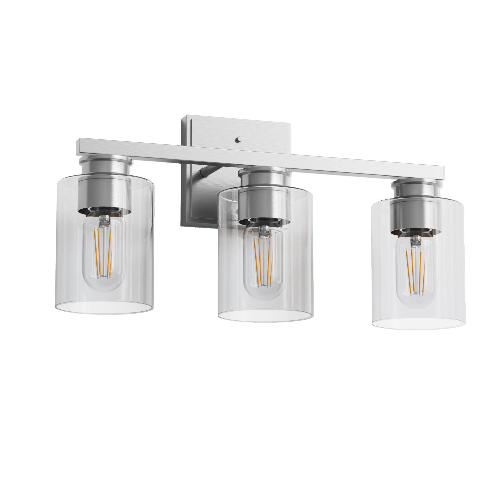 Front. Jandcase - 18 in. 3-Light Brushed Nickel Vanity Light with Clear Glass Shades for Bathroom.