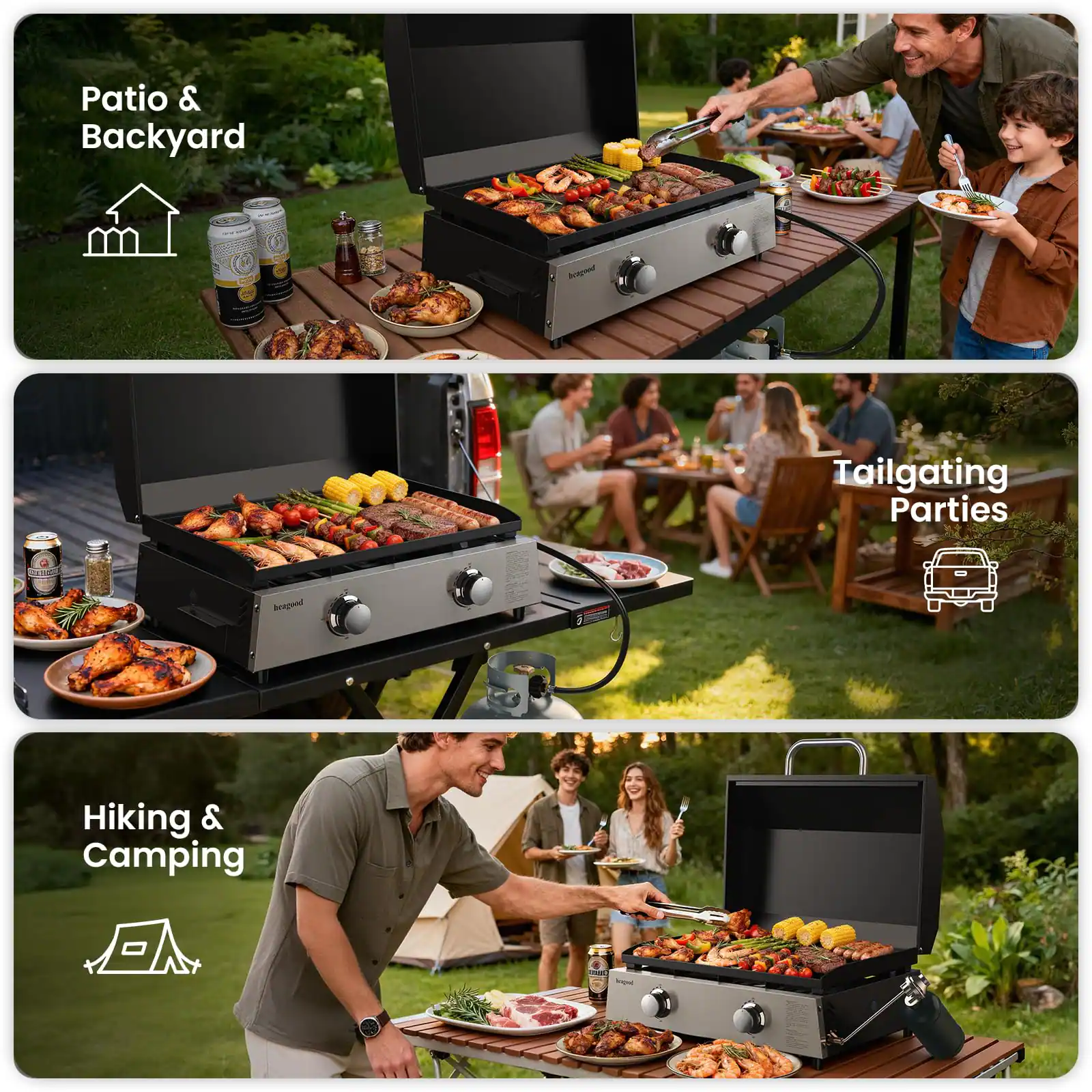 Patio & Backyard  
Tailgating Parties  
Hiking & Camping