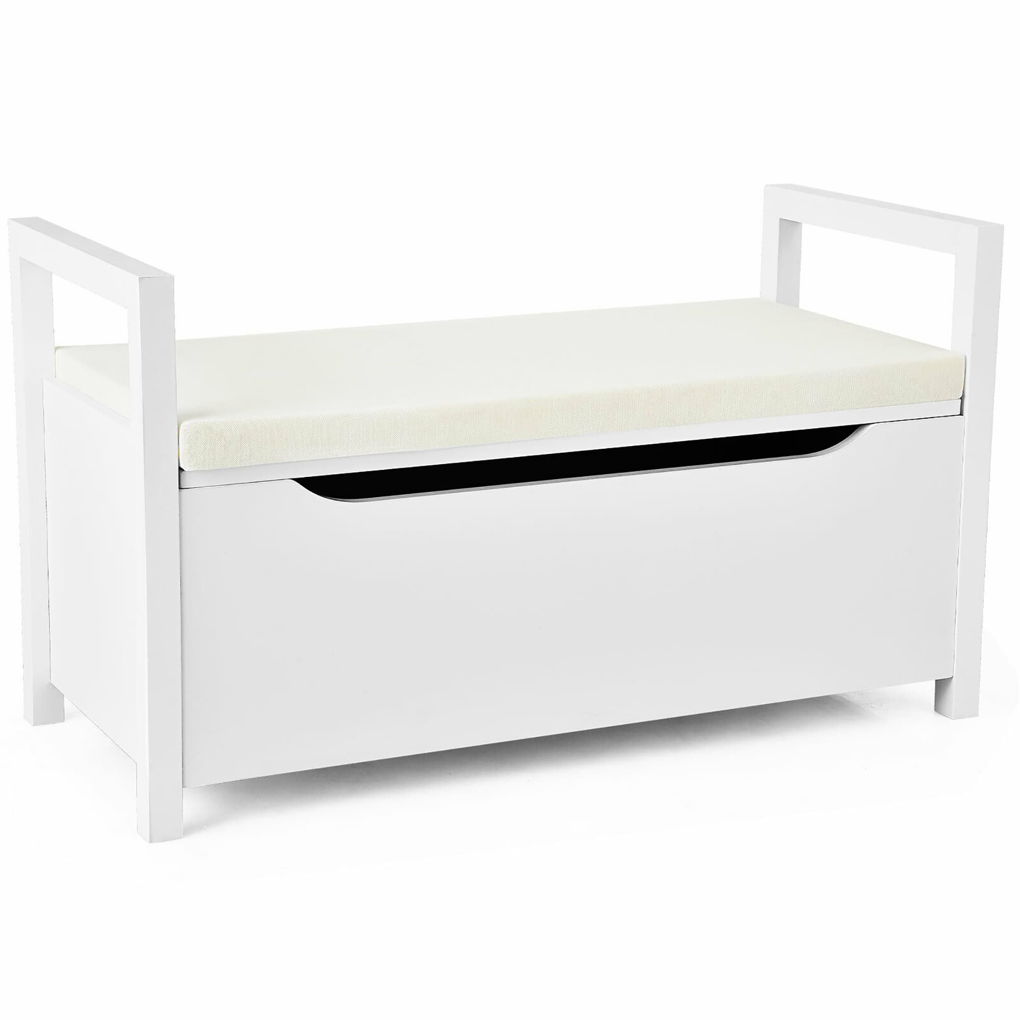 Front. Costway - Shoe Bench Storage Rack Cushion Seat Ottoman Bedroom Hallway Entryway White - White.