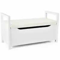 Costway - Shoe Bench Storage Rack Cushion Seat Ottoman Bedroom Hallway Entryway - White - Front_Zoom