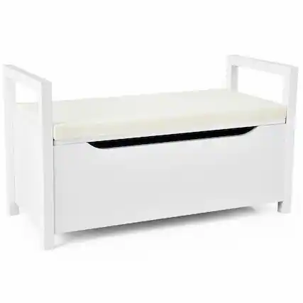 Front. Costway - Shoe Bench Storage Rack Cushion Seat Ottoman Bedroom Hallway Entryway White - White.