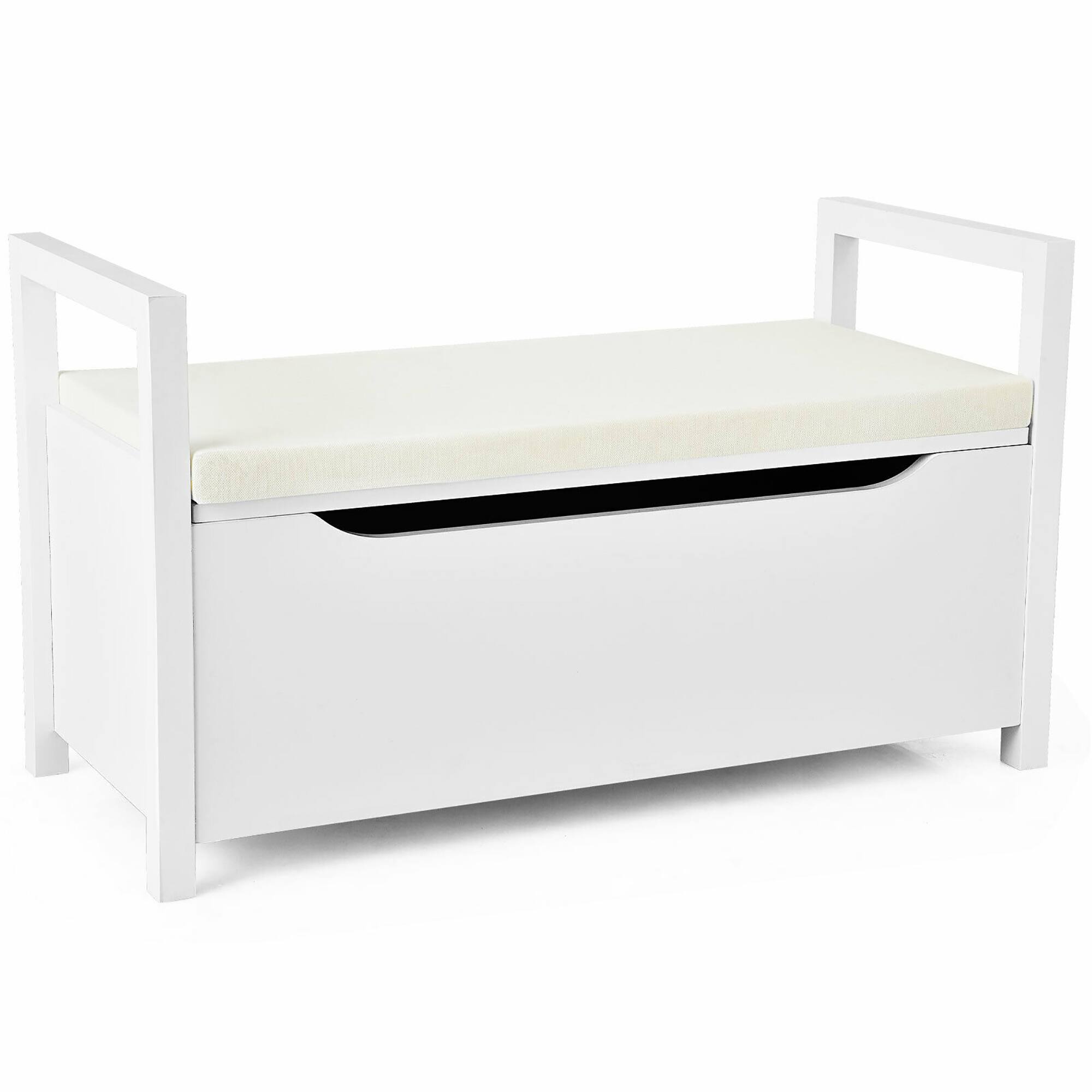 Costway - Shoe Bench Storage Rack Cushion Seat Ottoman Bedroom Hallway Entryway - White