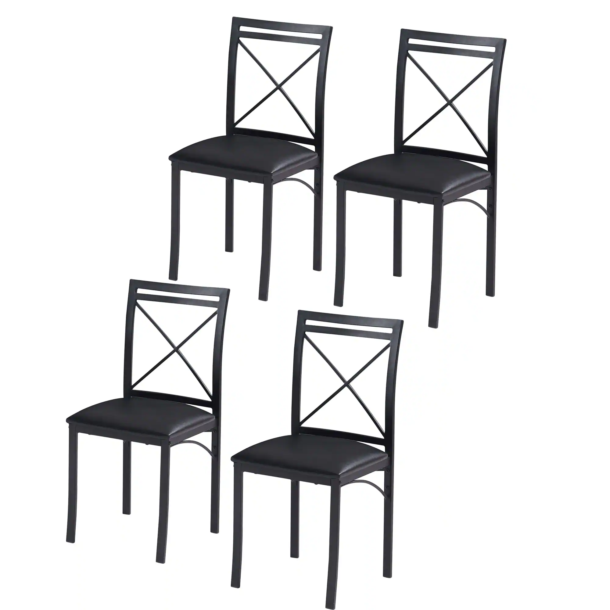 Front. Vecelo - Set of 4 Upholstered Dining Chairs - High Back Ergonomic Leather Side Chairs with 350lb Capacity, Waterproof Cushions - Black.