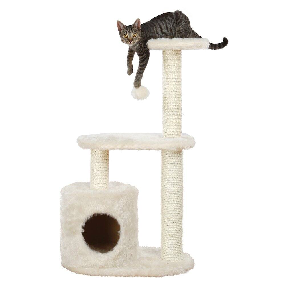 Left. TRIXIE - Casta Plush & Sisal 3-Level Cat Tree with Scratching Posts & Condo - Cream.