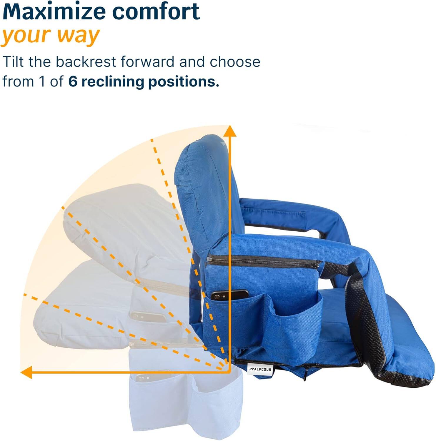 Maximize comfort your way

Tilt the backrest forward and choose from 1 of 6 reclining positions.