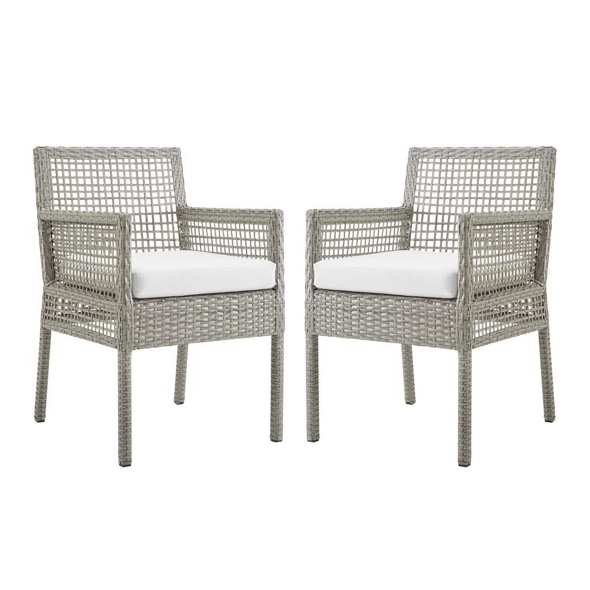Aura Outdoor Patio Wicker Rattan Dining Armchair Set of 2 by Modway - Gray White