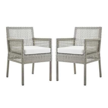 Front. Modway - Aura Outdoor Patio Wicker Rattan Dining Armchair Set of 2 by Modway - Gray White.