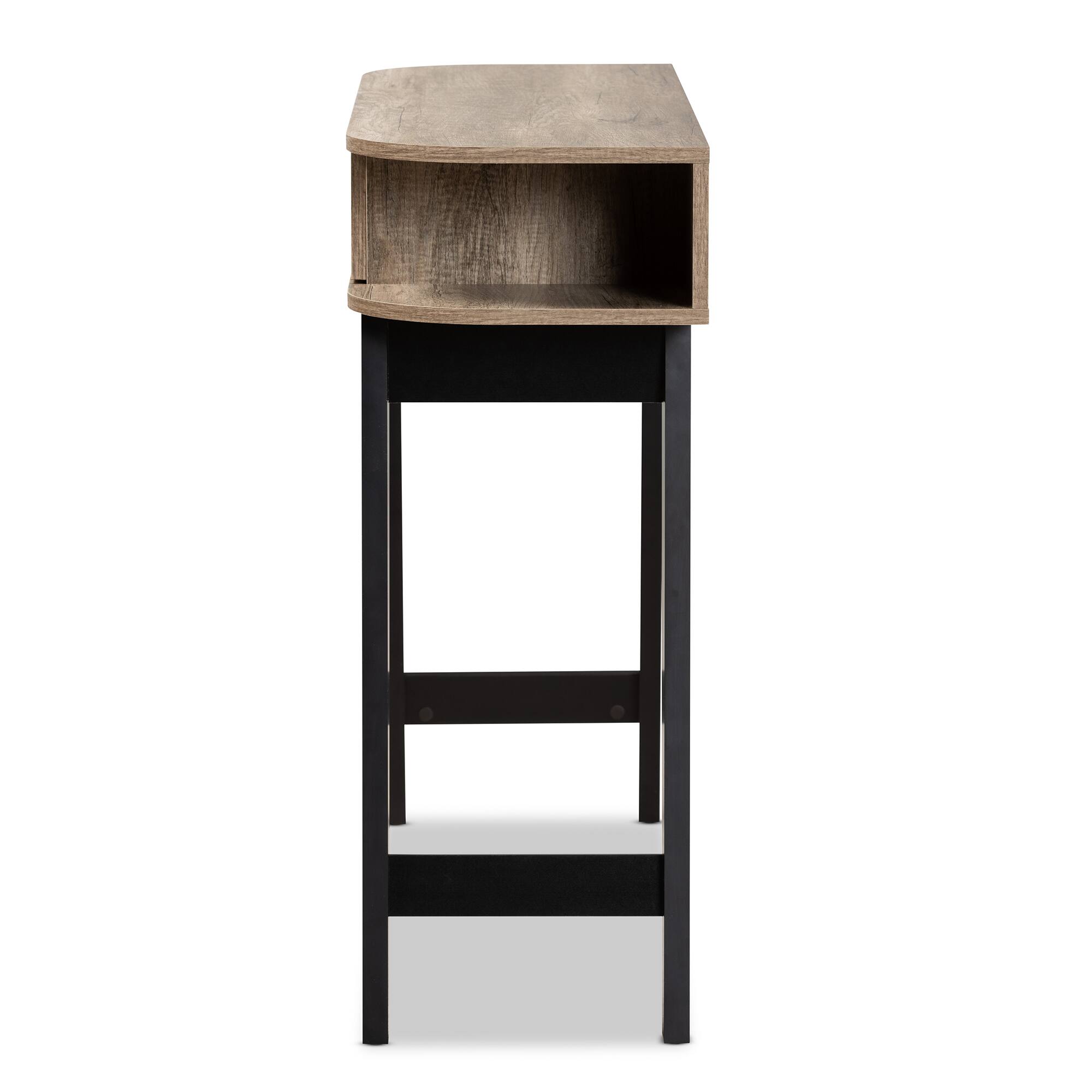 Back. Baxton Studio - Wales Modern and Contemporary Finished Wood 1-Drawer Console Table - Light Brown/Dark Brown.