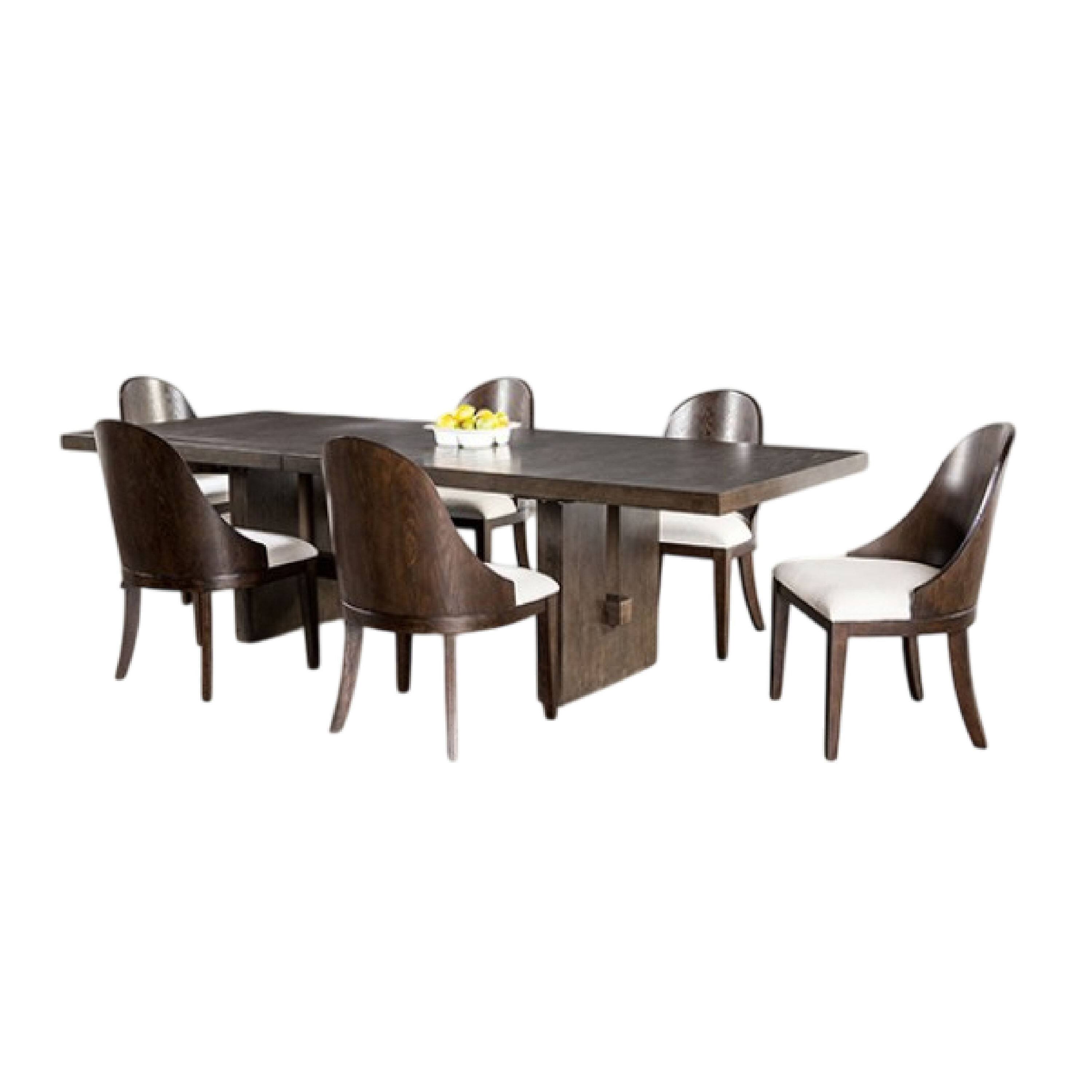 Front. Manhattan Lane - Mordy 9pc Dining Table Set, 72-90 Inch Expandable Leaf, 8 Chairs - Dark Walnut Brown, Off-White.