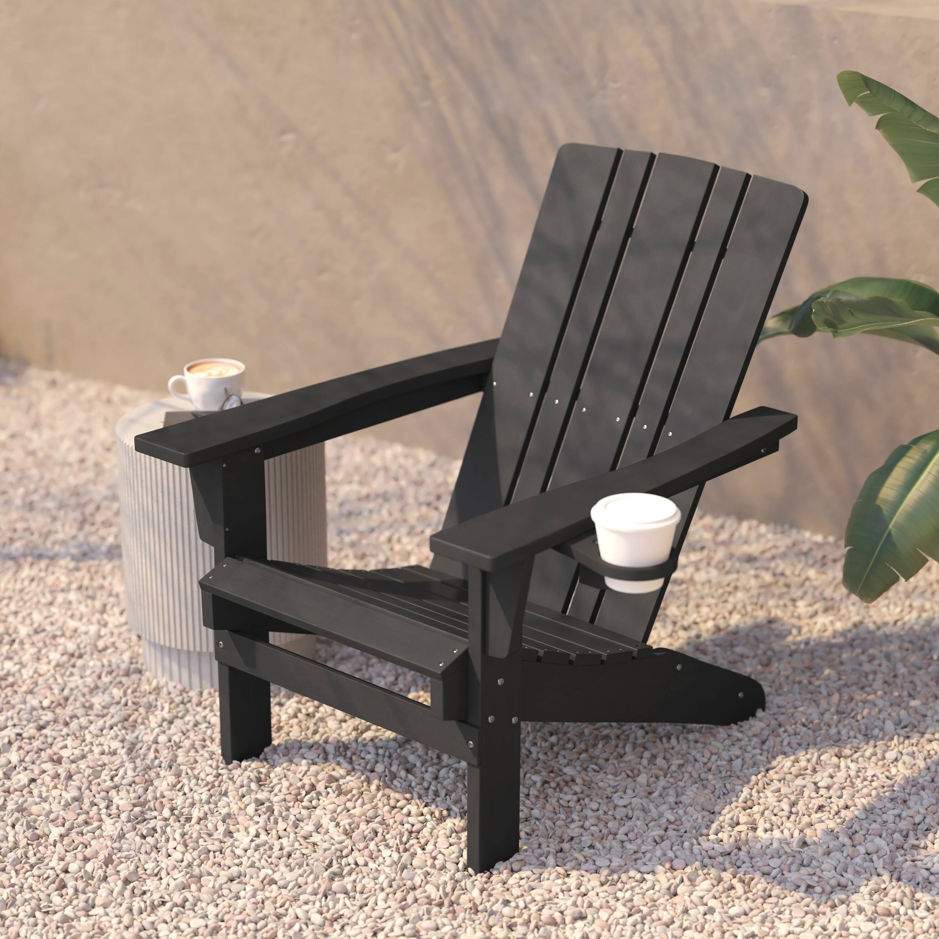 Alt View 3. Flash Furniture - Halifax Adirondack Chair with Cup Holder, Weather Resistant HDPE Adirondack Chair in Gray - Gray.