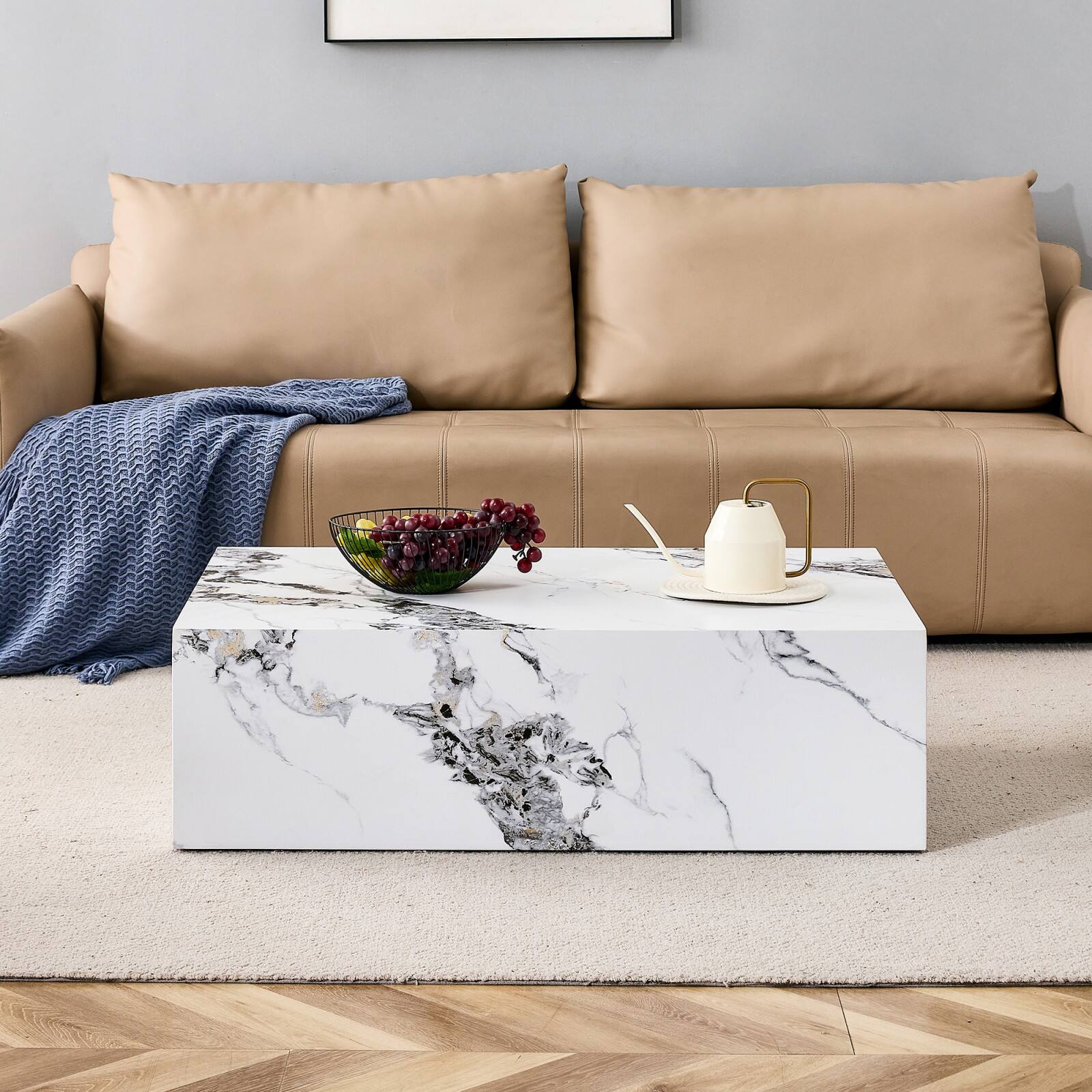Alt View 5. Ecooso - Modern MDF Coffee Table with Marble Pattern - 39.37x23.62x11.81 inches - Stylish and Durable Design - White.
