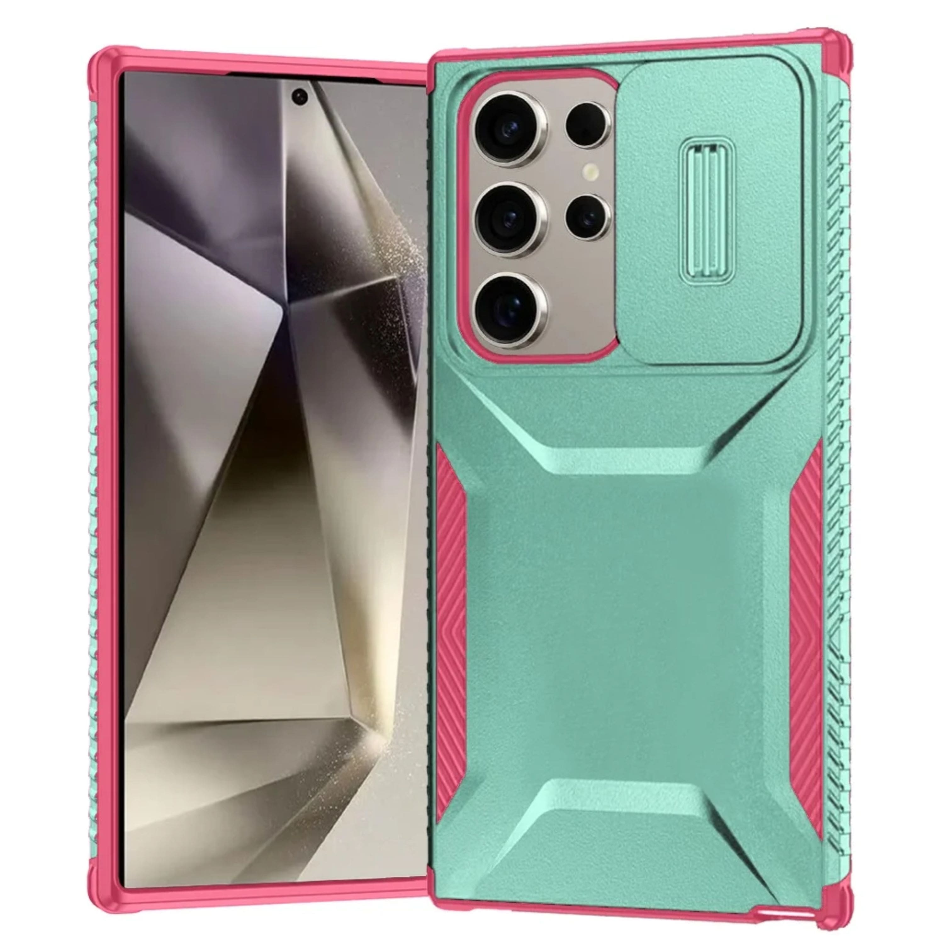 Kitcheniva - Tactical Side Grip Case With Sliding Lens Shield & Tempered Glass For Samsung S25 Ultra Teal/ Pink - Pink/Teal price history on PriceWatchPro