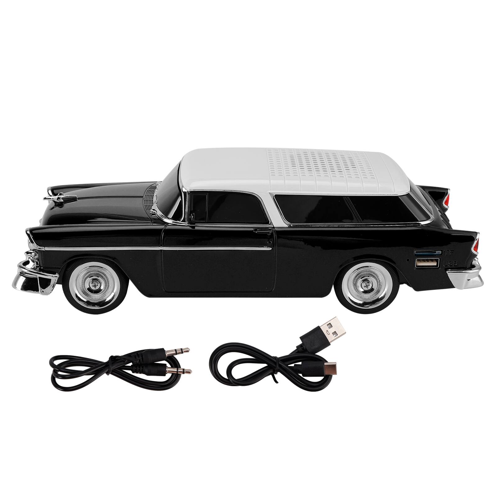 Alt View 8. Topteng - Retro Car Bluetooth Speaker – Dual Speakers, TWS, FM Radio & LED Party Lights - Black.