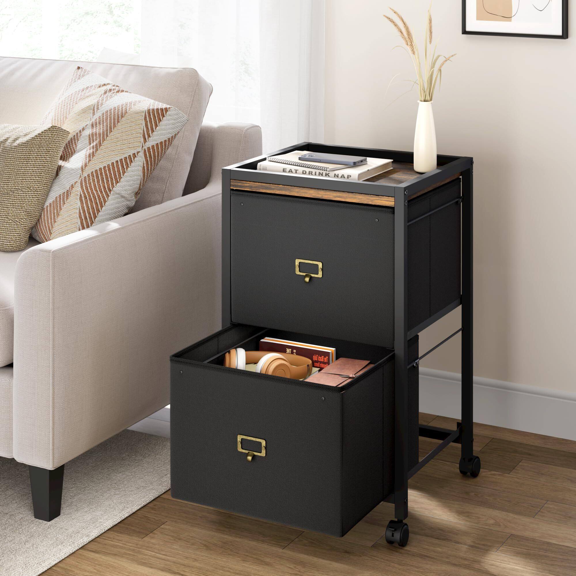 Alt View 4. Acekool - Mobile Filing Cabinet for Home Office, 2-Drawer, Under Desk Rolling Filing Organizer - Black.