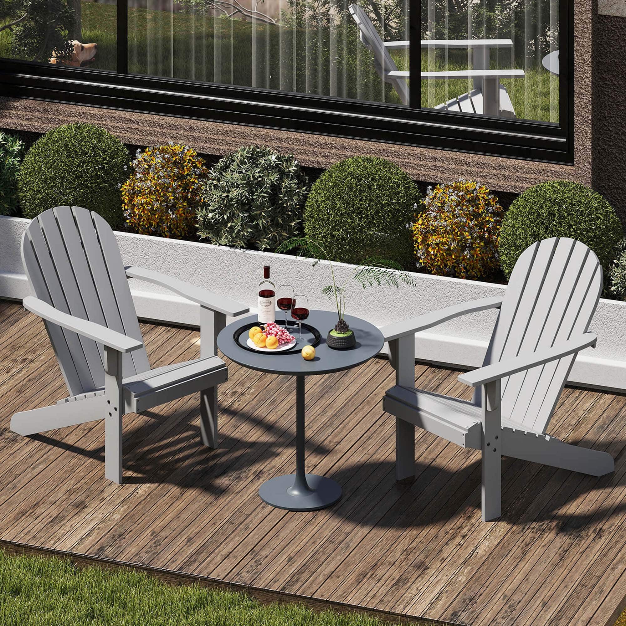 Back. Costway - Patio Adirondack Chair with Inclined Seat High Backrest & Wide Armrests - Gray.