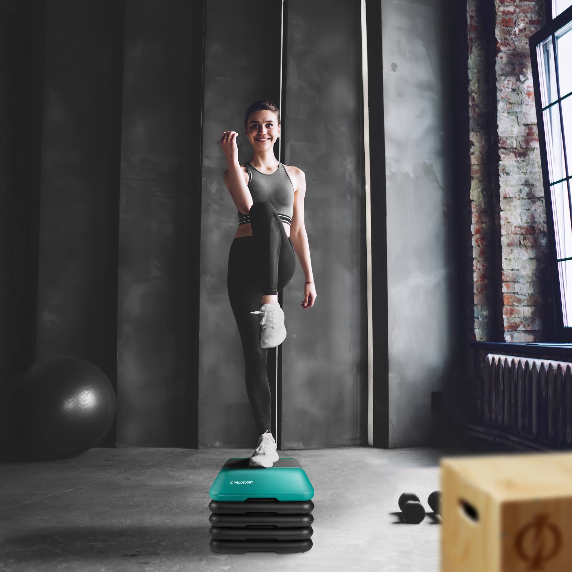 Alt View 5. Philosophy Gym - Aerobic Exercise Adjustable High Step Platform with 4 Risers - Green.