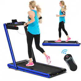 Gymax - 2.25HP Folding Treadmill 2-in-1 Walking Running Machine w/ APP & Remote Control - Blue