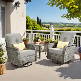 Ovios - 3 PCS Outdoor Patio Furniture Set Swivel Rocking Chairs Wicker Glider Chairs with Side Table for Garden - Dark Gray