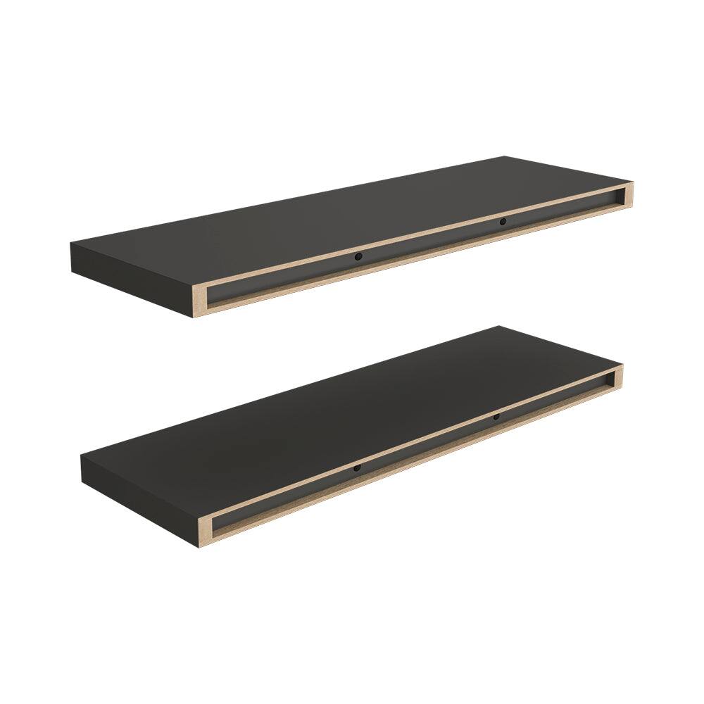 Alt View 2. Treevol Furniture - Double Floating Shelf Dallas, Living Room, Matt Gray - Matt Gray.