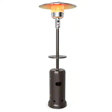 Front. Mondawe - 48,000 BTU Standing Outdoor Heater Propane LP Gas Steel with Table and Wheels - Brown.