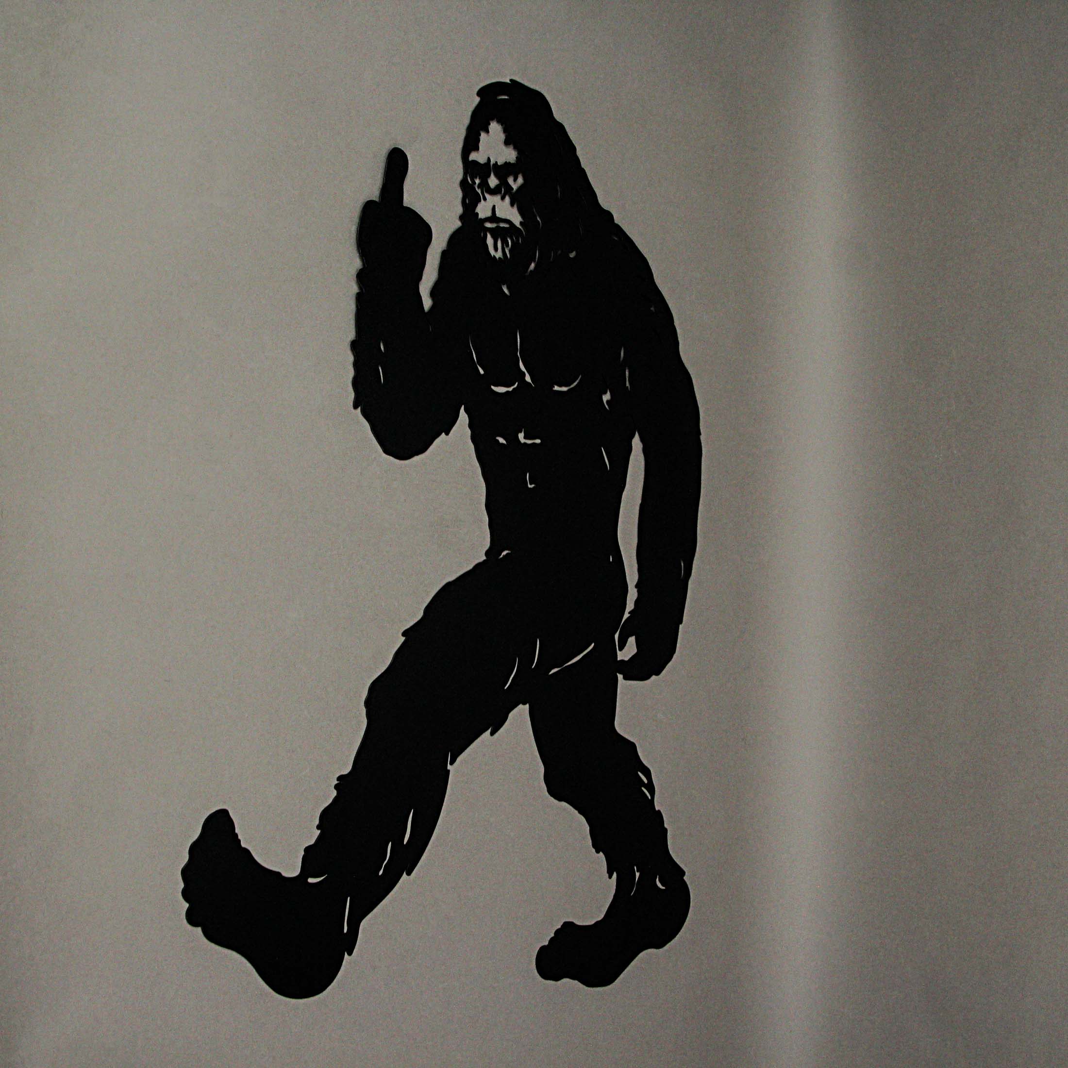 Alt View 9. Zeckos - Black Metal Laser Cut Rude Bigfoot Flipping The Bird Wall Sculpture Home Decor - Black.