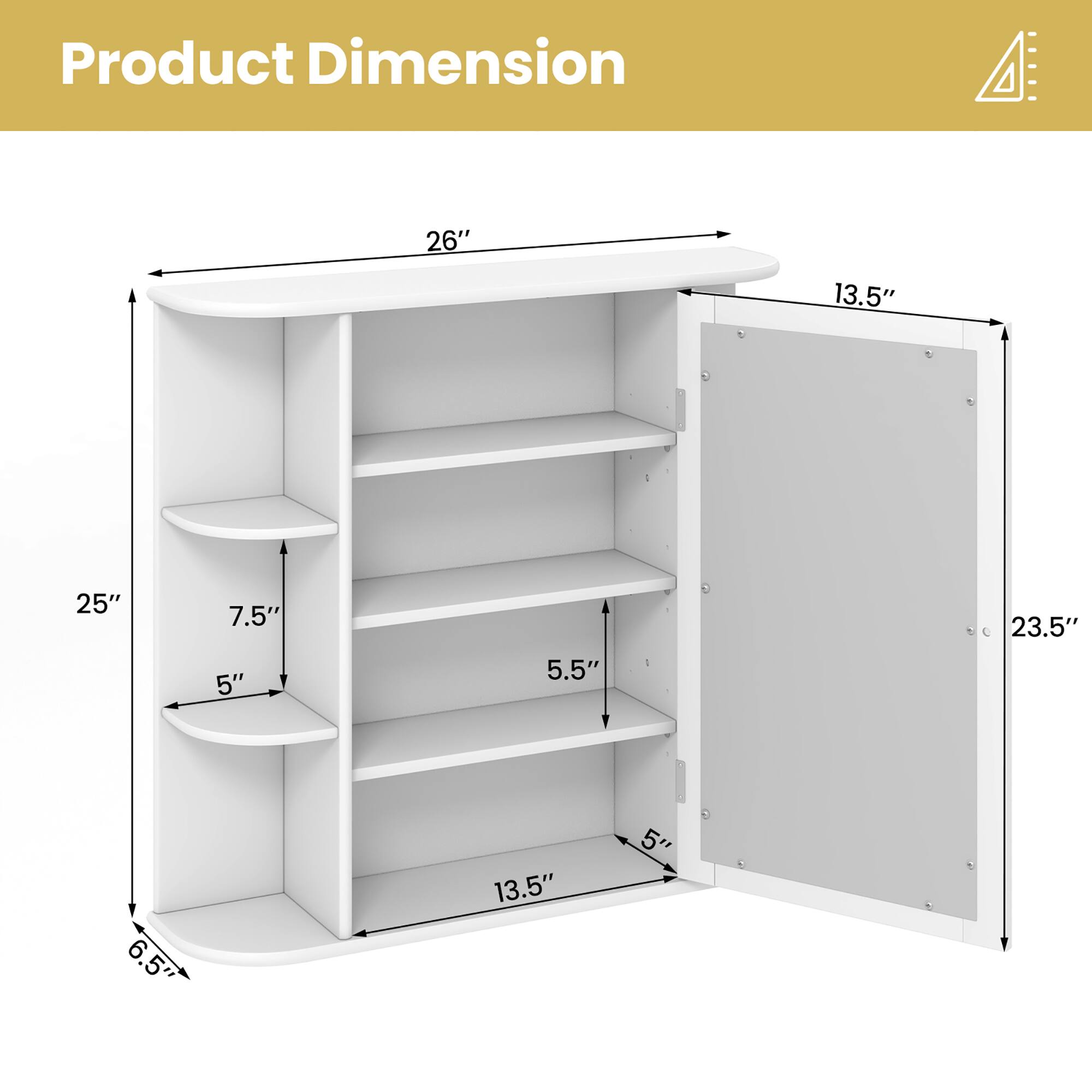 Product Dimension

- 26"
- 13.5"
- 25"
- 7.5"
- 5"
- 5.5"
- 23.5"
- 6.5"
- 13.5"