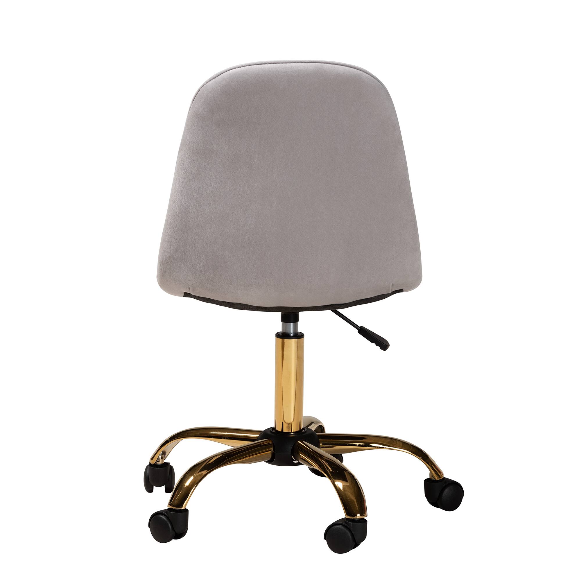 Back. Baxton Studio - Kabira Contemporary Glam and Luxe Velvet Fabric and Metal Swivel Office chair - Grey/Gold.