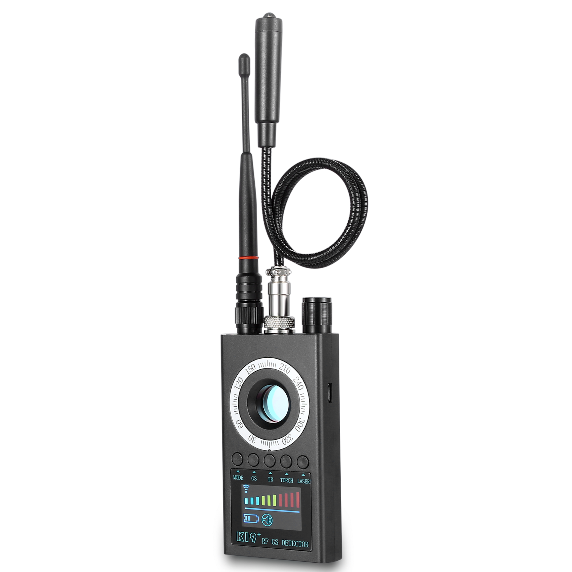 HOM - Hidden Camera Detector - Spy Cam Finder, GPS Tracker & Wireless Bug Detector - W/ Adjustable Levels & Detection Mode - Black