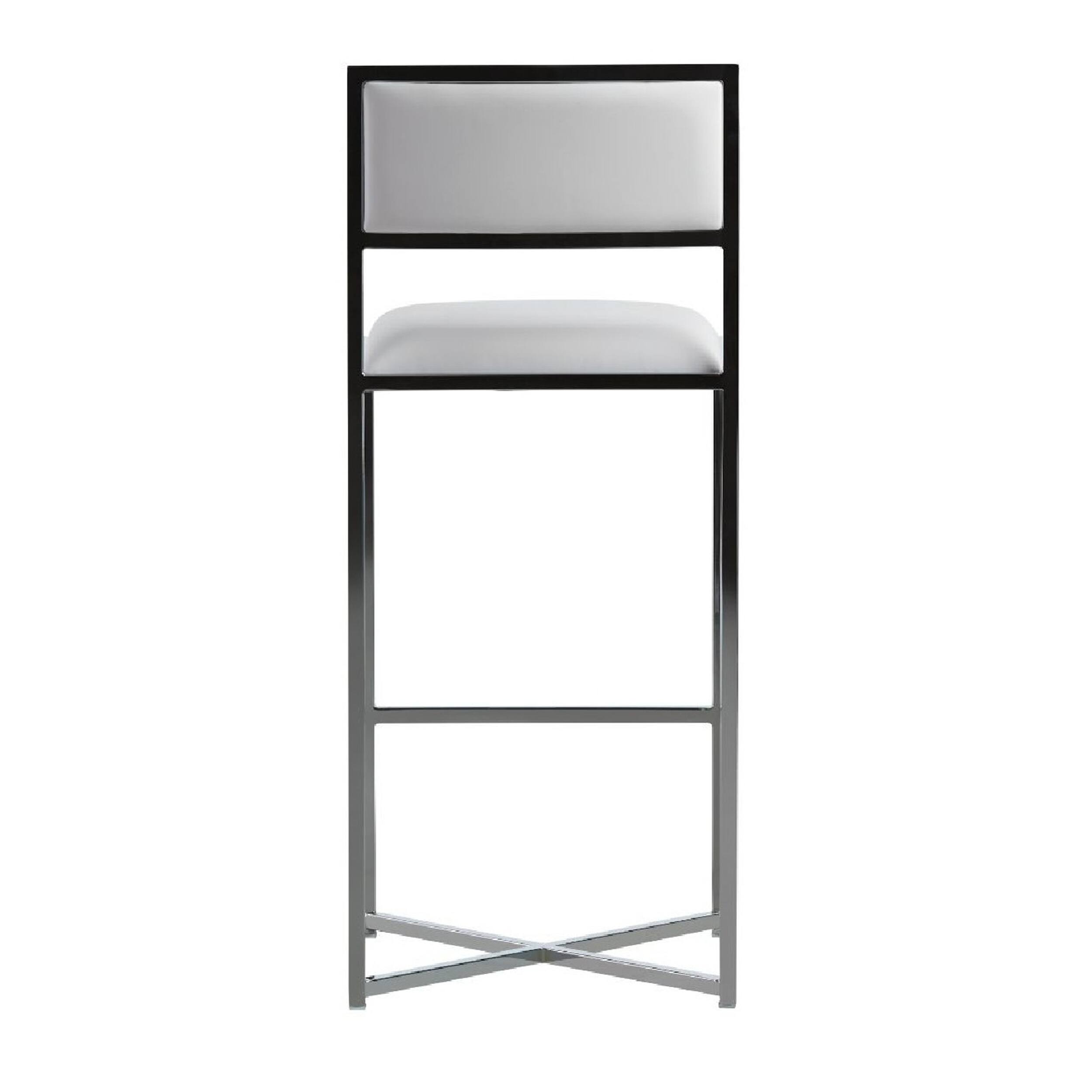 Back. Manhattan Lane - Eun 30 Inch Vegan Faux Leather Barstool, Chrome Base, Set of 2 - White and Chrome.