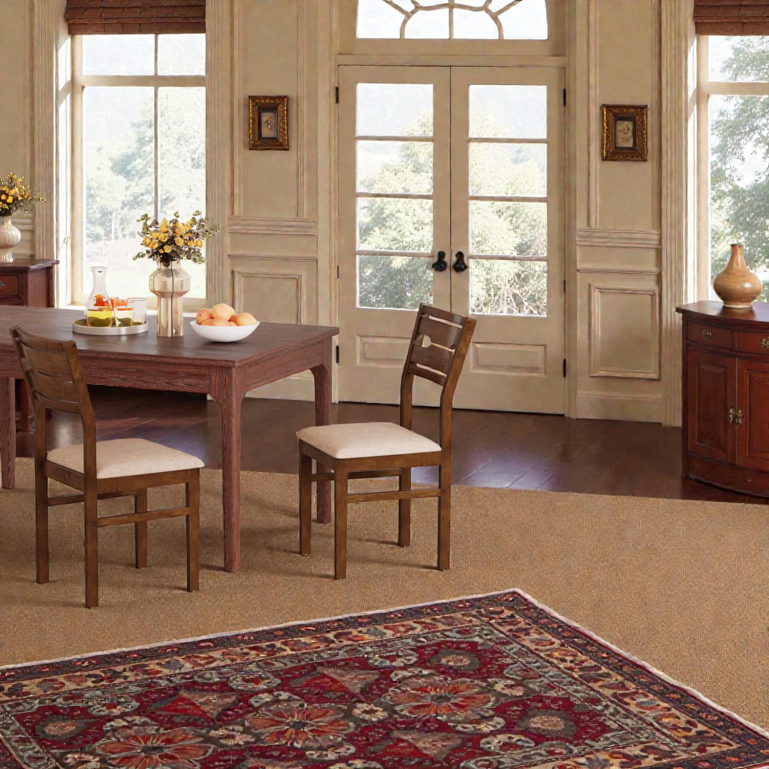 Hivvago - Comfortable Padded Dining Chairs with Sturdy Rubber Wood Construction - Set of 2 - Deep Brown+Light Brown