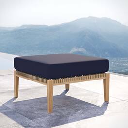Clearwater Outdoor Patio Teak Wood Ottoman by Modway - Gray Navy