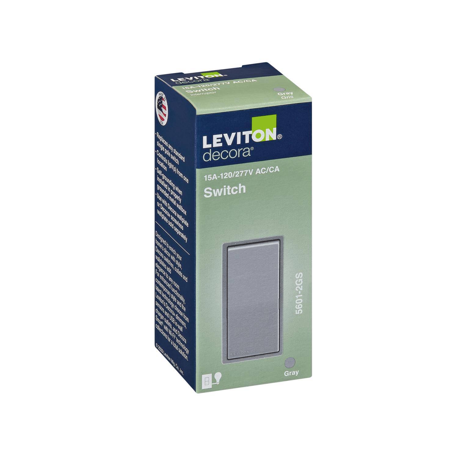 LEVITON Decorora Switch  
15A-120/277V AC/CA  
Gray  
5601-2GS  

LEVITON Decorora Switch  
15A-120/277V AC/CA  
Gray  
5601-2GS