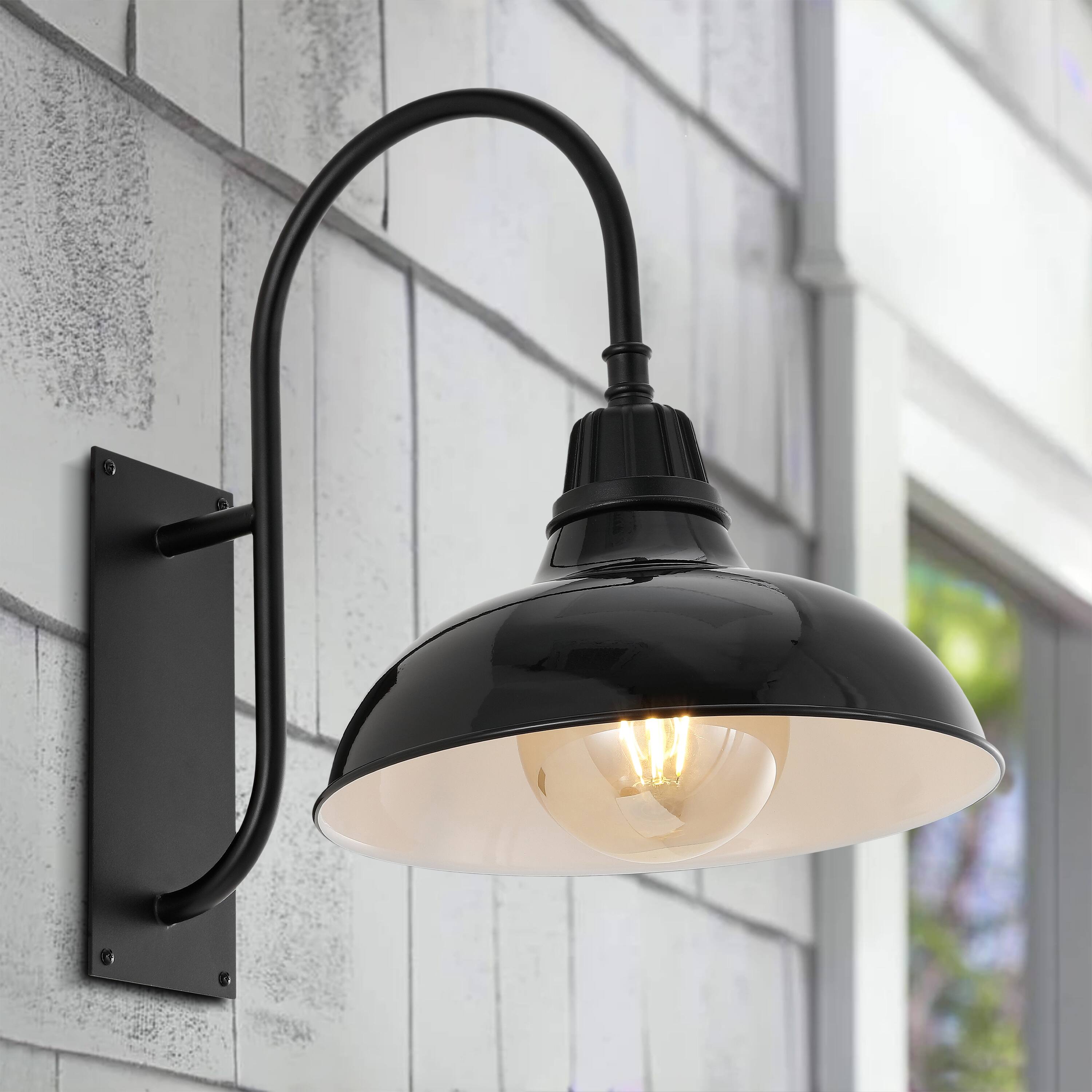 Alt View 6. Jonathan Y - Stanley 12.25" 1-Light Farmhouse Industrial Indoor/Outdoor Iron LED Gooseneck Arm Outdoor Sconce, Black - Black.