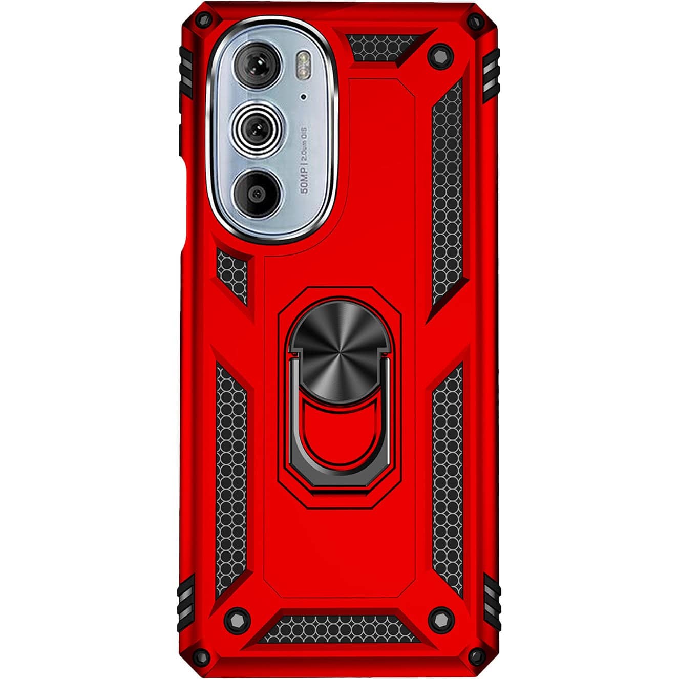 Front. SaharaCase - Military Kickstand Series Case for Motorola Edge+ (2022) - Red.