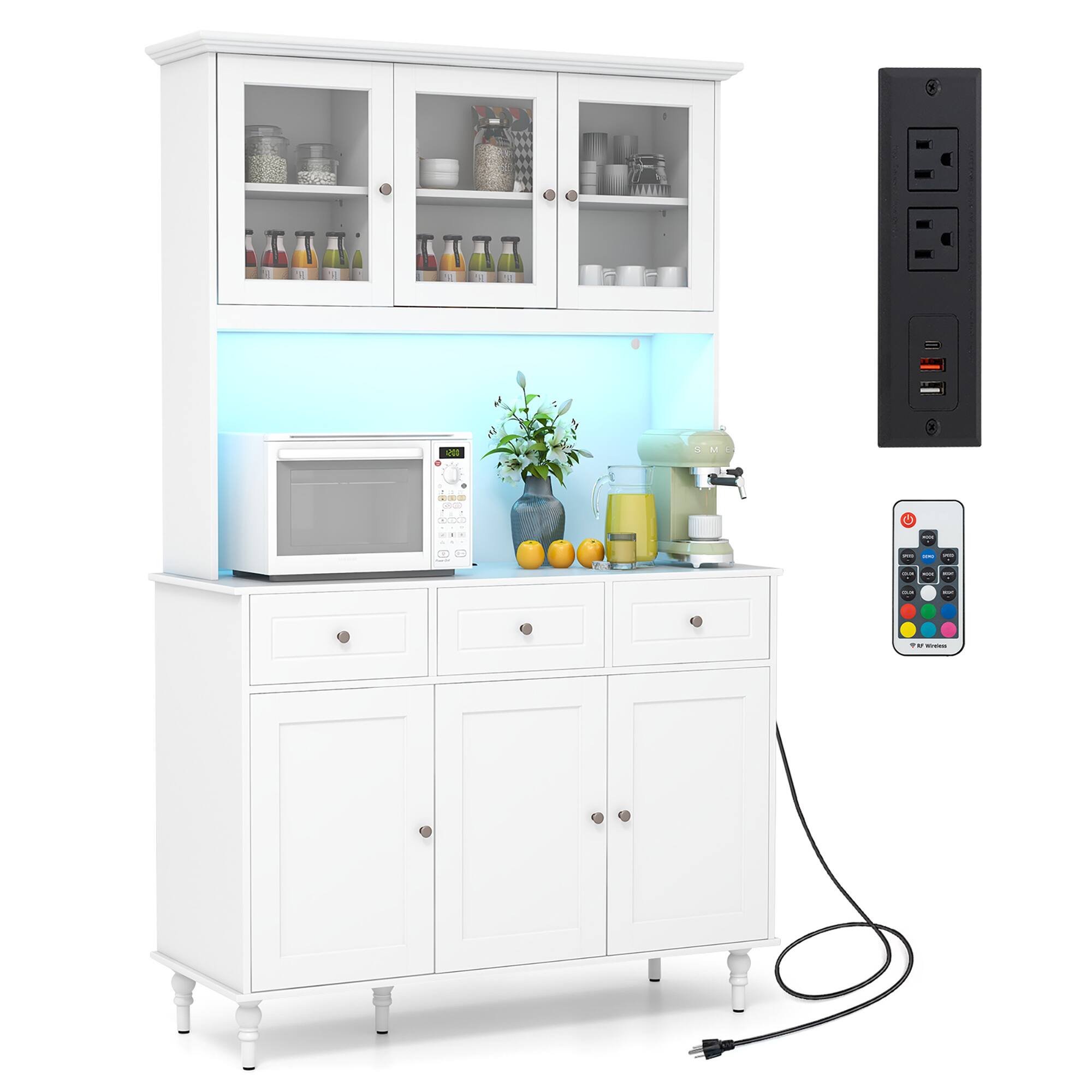 Front. Gymax - Gymax 77'' Tall Kitchen Pantry Storage Cabinet with LED Lights and Power Outlets - White.