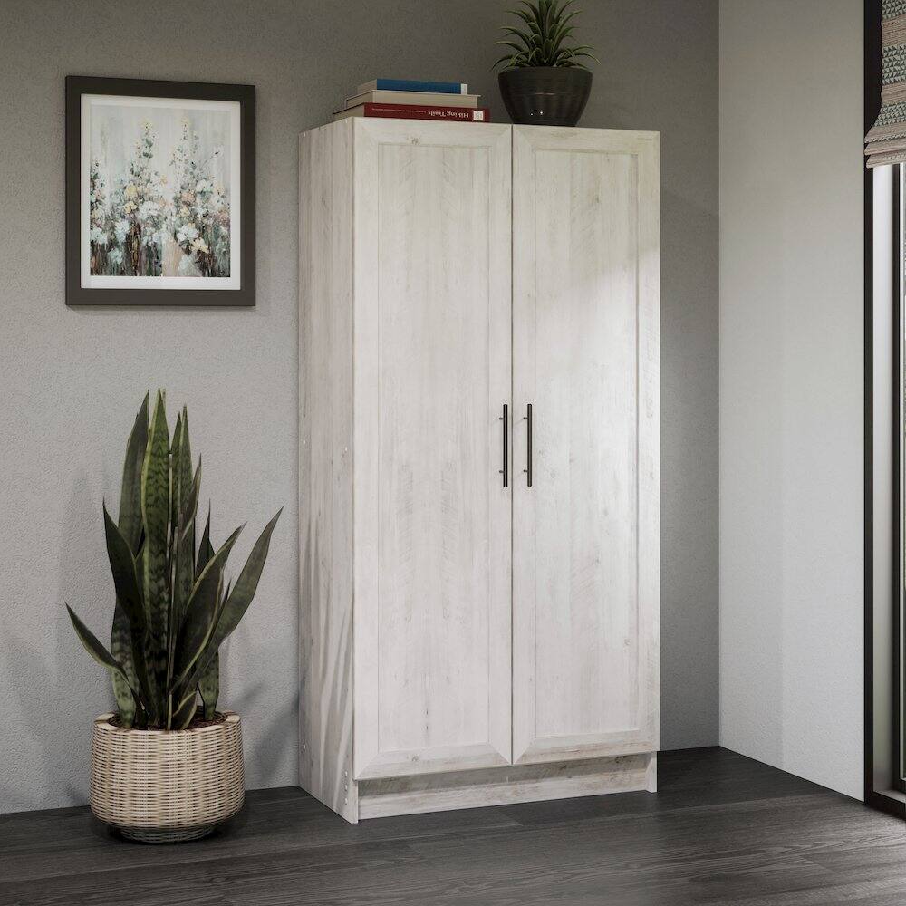 Alt View 1. Prepac - Elite Accent Cabinet with Panel Doors, Rustic White Storage Cabinet - White.