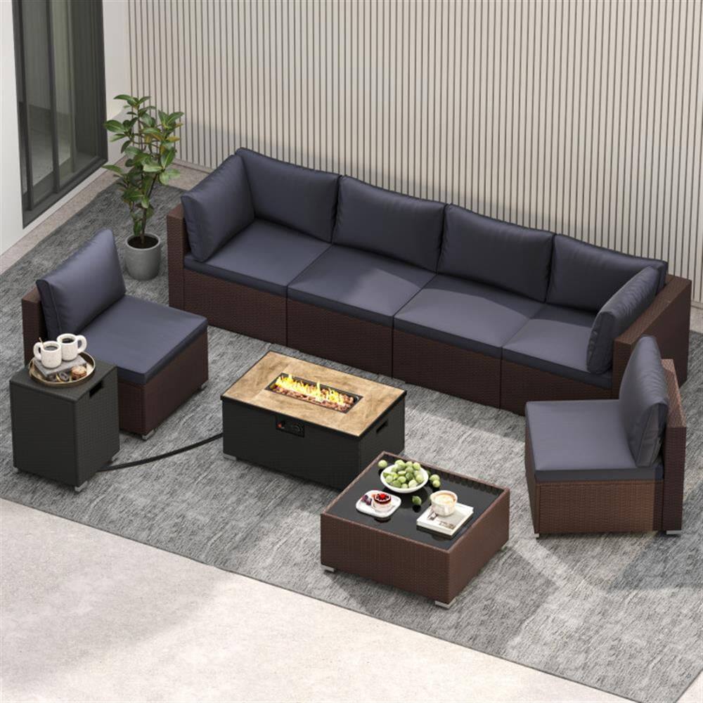 Angle. Kadyn - Outdoor & Patio Furniture Sets,12 Pieces Outdoor Furniture Set with 32 Inch Fire Pit Table and Propane Tank Cover - Black.